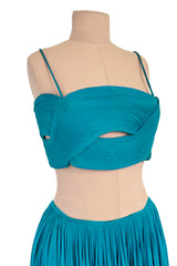 Exceptional Spring 1974 Madame Gres Haute Couture Unlabeled Documented Blue Silk Jersey Skirt & Top