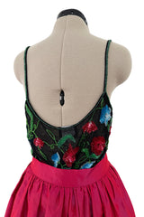 Fantastic Fall 1999 Giorgio Armani Runway Beaded Sequin Net Bodysuit & Deep Pink Skirt Set