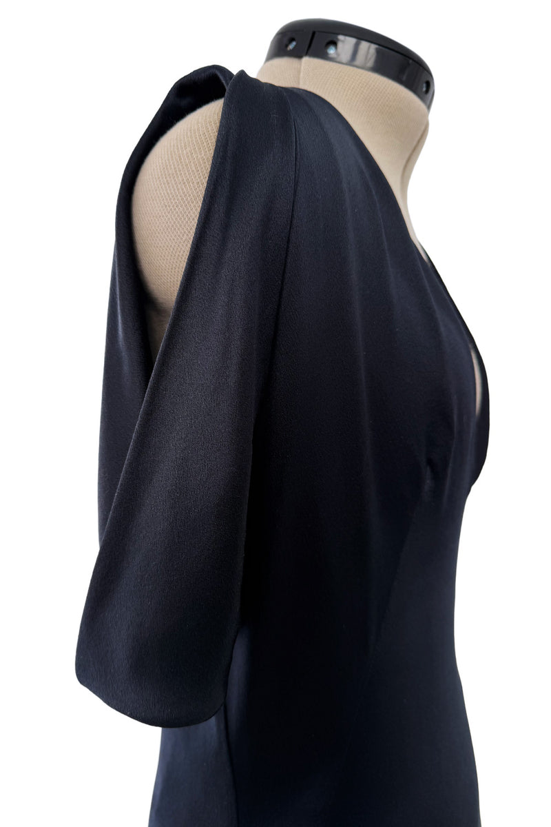 Fabulous 2010 Alexander McQueen Bias Cut Liquid Black Silk Dress w Amazing Wide Loop Sleeves