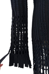 Important & Rare Fall 1993 Azzadine Alaia Black Ribed Knit Laser Cut Out & Fringe Dress