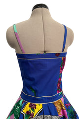 Iconic Spring 1992 Versace by Gianni Versace Jeans Couture Floral Print Full Skirt Halter Mini Dress