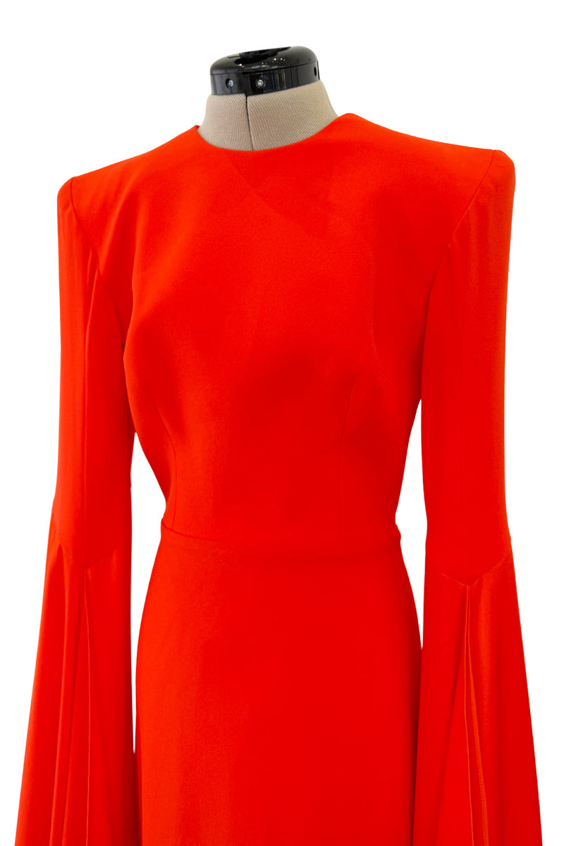 Striking Resort 2019 Alex Perry "Abigail" Brilliant Orange Full Length Capes Sleeve Dress w Open Back
