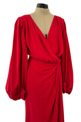 Gorgeous Spring 1990 Yves Saint Laurent Runway Red Silk Crepe Wrap Dress