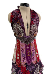 Prettiest Fall 2006 Original Mr. Valentino Purple Print Ruffled Skirt & Plunging Halter Top Dress Set