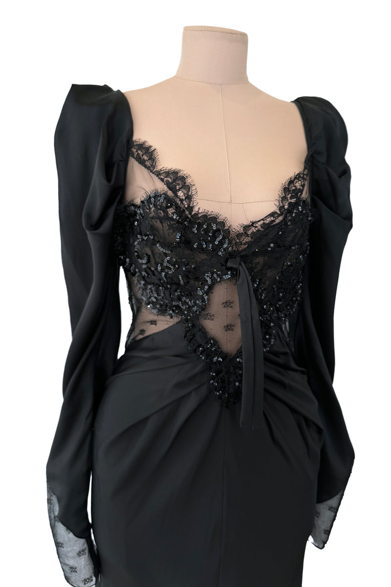 Prettiest Fall 2019 Alessandra Rich Black Version of Runway Look 46 Bias Cut Silk & Sequin Lace Dress