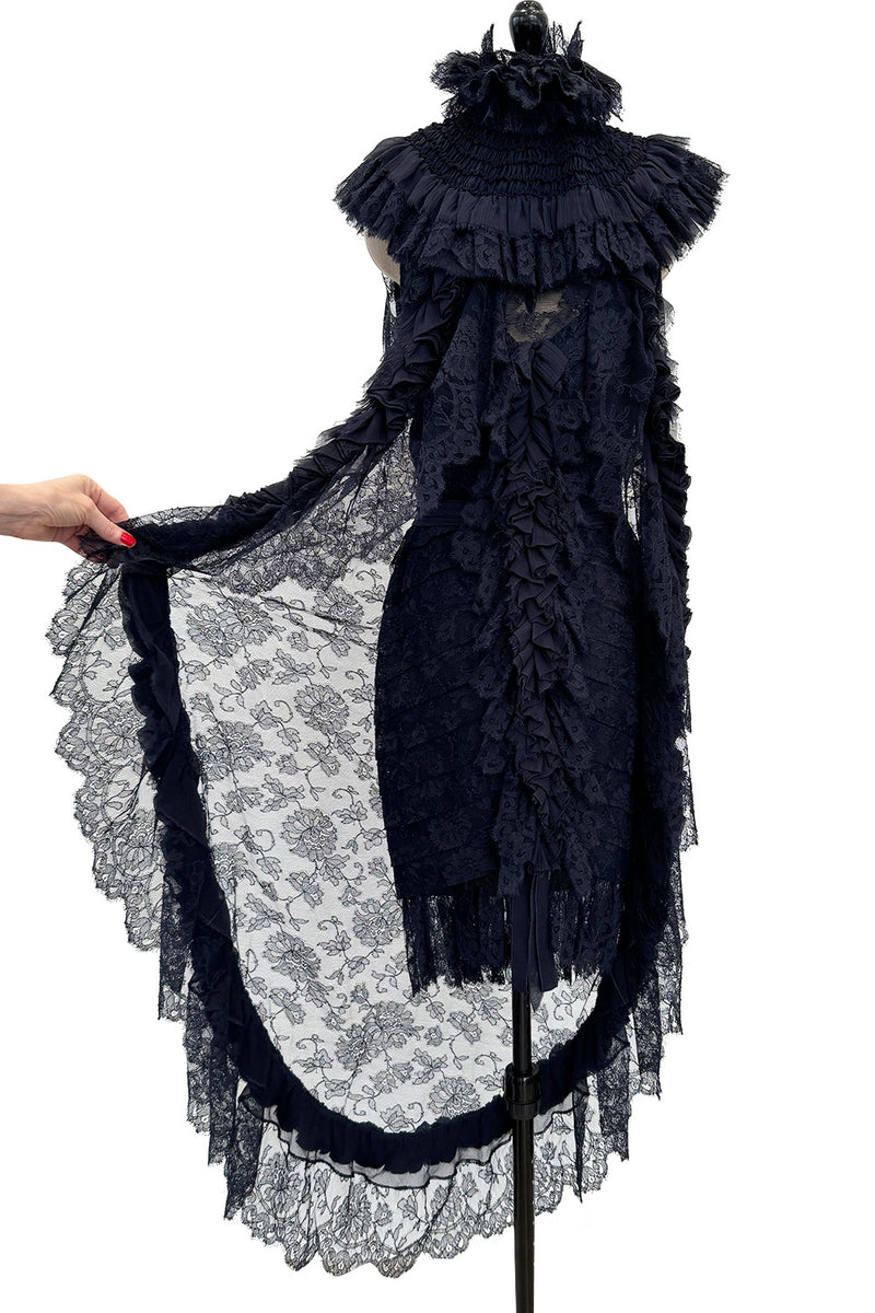 Extraordinary Fall 2008 Chanel by Karl Lagerfeld Blue Lace & Chiffon Dress & Cape Set