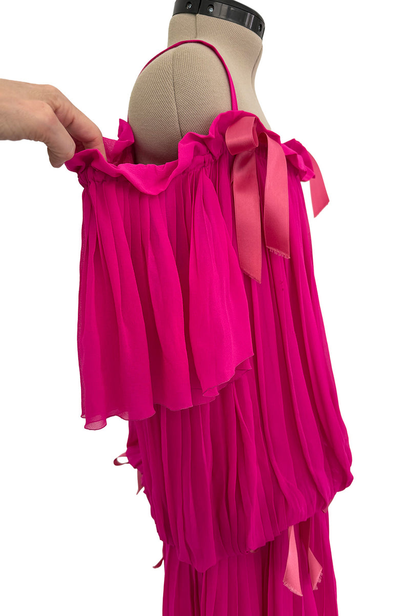 Prettiest circa Spring 1978 Christian Dior by Marc Bohan Pink Silk Chiffon Dress w Ribbon Detailing