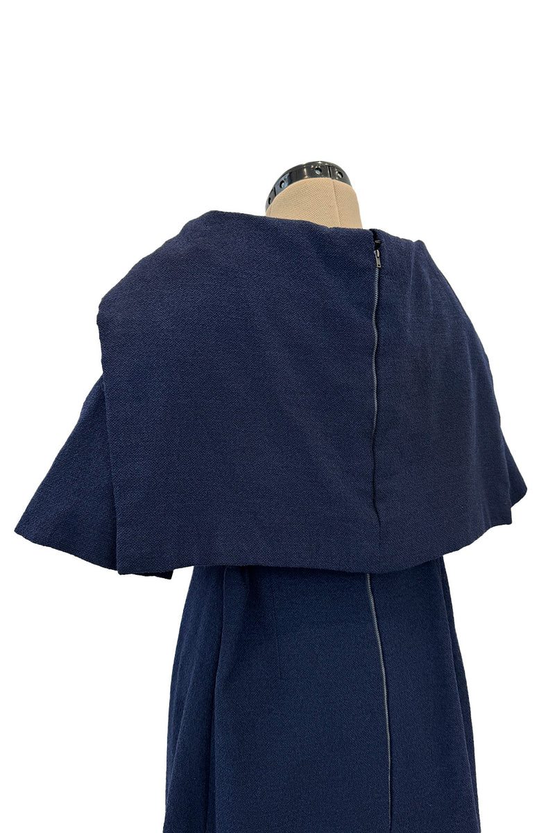 Late 1950s Christian Dior London by Marc Bohan Numbered Blue Shift Dress w Button Detailing