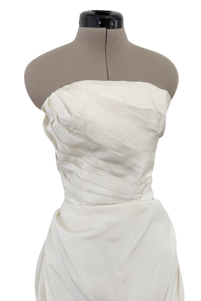 Prettiest 1950s Fred Perlberg Strapless Ivory Dress w Gathered Back Skirting & Net Cotton Muslin Underskirts