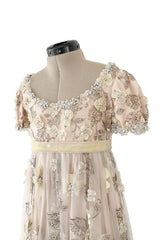 Spring 1967 George Halley Couture Pale Pink Dress w Rhinestones, Hand Emroidery & Flower Detailing