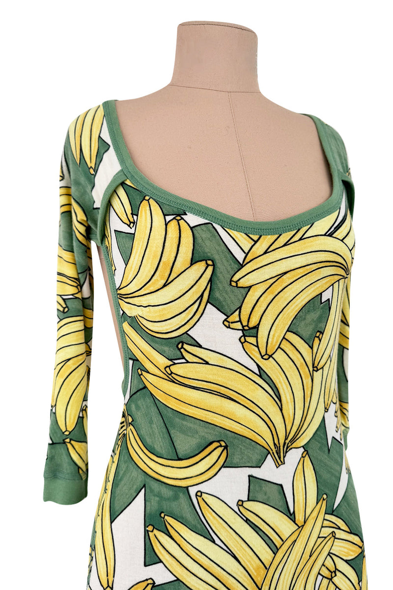 Iconic Spring 2004 Chloe by Phoebe Philo Runway Look 18 Banana Print Dress Side Cuts Outs