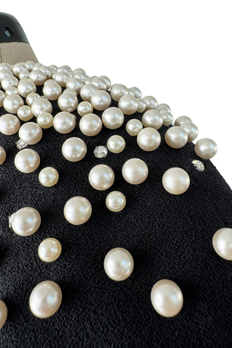 Incredible 1980s Givenchy Black Crepe Jacket w Pearl & Rhinestone Applique