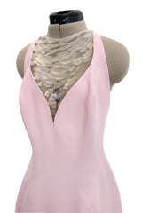 Brilliant Spring 1999 Thierry Mugler Curving Pale Pink Dress w Front Iridescent Embellishments