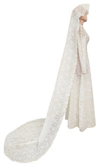 Heirloom Level Exquisite 1950s Handmade Couture White Lace Wedding Dress w a Matching Veil
