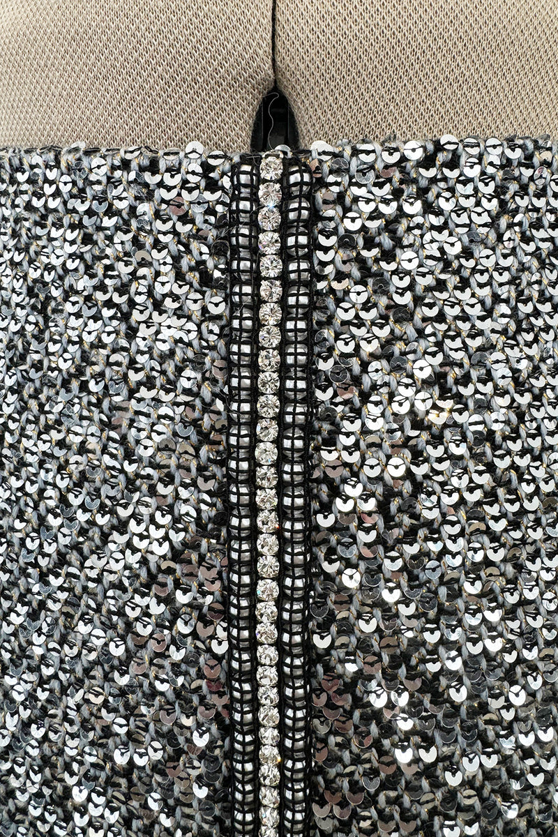 Beautiful Pre-Fall 2020 Chanel by Virginie Viard Runway Look 37 Silver Sequin, Pearl & Crystal Skirt