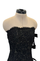 Fall 1998 Yves Saint Laurent Black Strapless Gold & Black Cord Dress w Side Bows