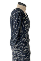 Spring 2006 Christian Dior by John Galliano Blue Bias Cut Silk Chiffon Dress w Silver Sequins & Beads