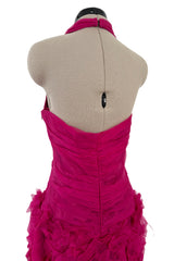 1990s Thierry Mugler Pink Silk Organza Halter Dress w Full Lower Skirts & Sequin Detailing