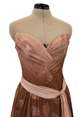 Prettiest Fall 1989 Bob Mackie Runway Silk Chiffon w Metallic Leaf Print Underlay Strapless Dress