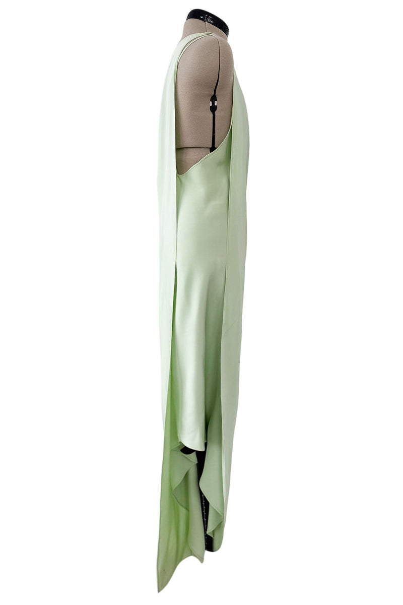 Rare Spring 1978 Philippe Venet the Haute Couture Runwau Sample Pale Mint Silk One Shoulder Dress