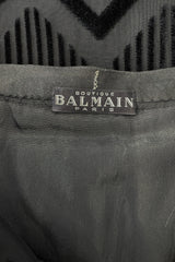 Prettiest 1960s Pierre Balmain Full Length Fused Velvet in Black Silk Geometric Pattern Skirt