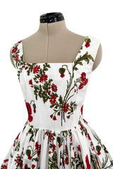 Pretty Spring 2019 Alexander McQueen by Sarah Burton Crisp White Cotton & Red Floral Print Dress