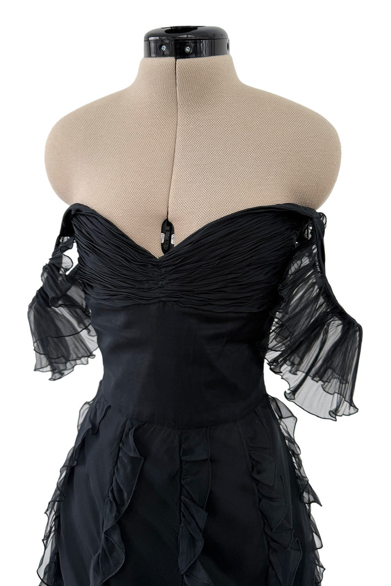 Spring 2004 Valentino by the Original Mr. Valentino Black Pleated Bodice & Ruffle Skirt Dress