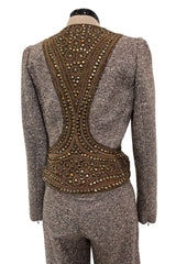 Documented & Rare Fall 2004 Alexander McQueen Tweed Pant Suit w Elaborately Embellished Jacket