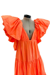 Spectacular Spring 2020 Valentino by Pierpaolo Piccioli Neon Orange Tent Dress w Outstanding Capped Sleeves