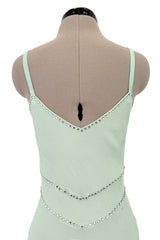 Fabulous Spring 2004 John Galliano Pale Mint Green Bias Cut Slip Dress w Rhinestone Detailing