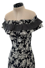 Ultra Rare Spring 1993 Versace by Gianni  Versace Silk Black & White Printed Off Shoulder Bell Bottom Jumpsuit