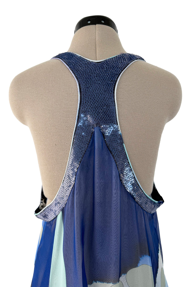 Spring 2010 Emilio Pucci by Peter Dundas Runway Look 24 Blue Printed Silk Chiffon & Sequin Dress