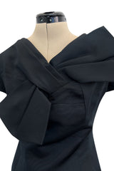 Fabulous Early 1960s Neusters Dior Feeling Black Silk Dress w Front Bow Detail