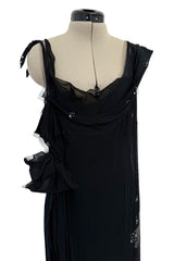 Phenomenal Fall 2006 John Galliano Black Silk Chiffon Dress w Sequins & Beading