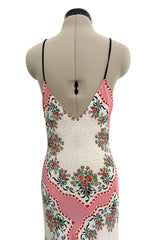 Prettiest Spring 2021 Rodarte Runway Look 20 Bias Cut Silk Pink Print Flower & Hearts Dress w Removable Flower