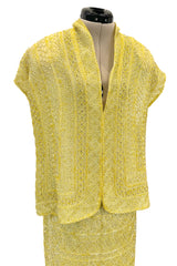 Incredible Late 1970s Halston Couture Hand Beaded Silk Skirt & Sleeveless Top Set in Yellow