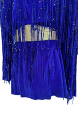 Rare 1980s Jan Faulkner Hand Made Blue Suede Mini Dress & Matching Belt