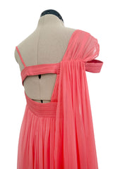 Exquisite Spring 2008 Versace by Donatella Versace Runway Look 52 Coral Pink Silk Chiffon Dress
