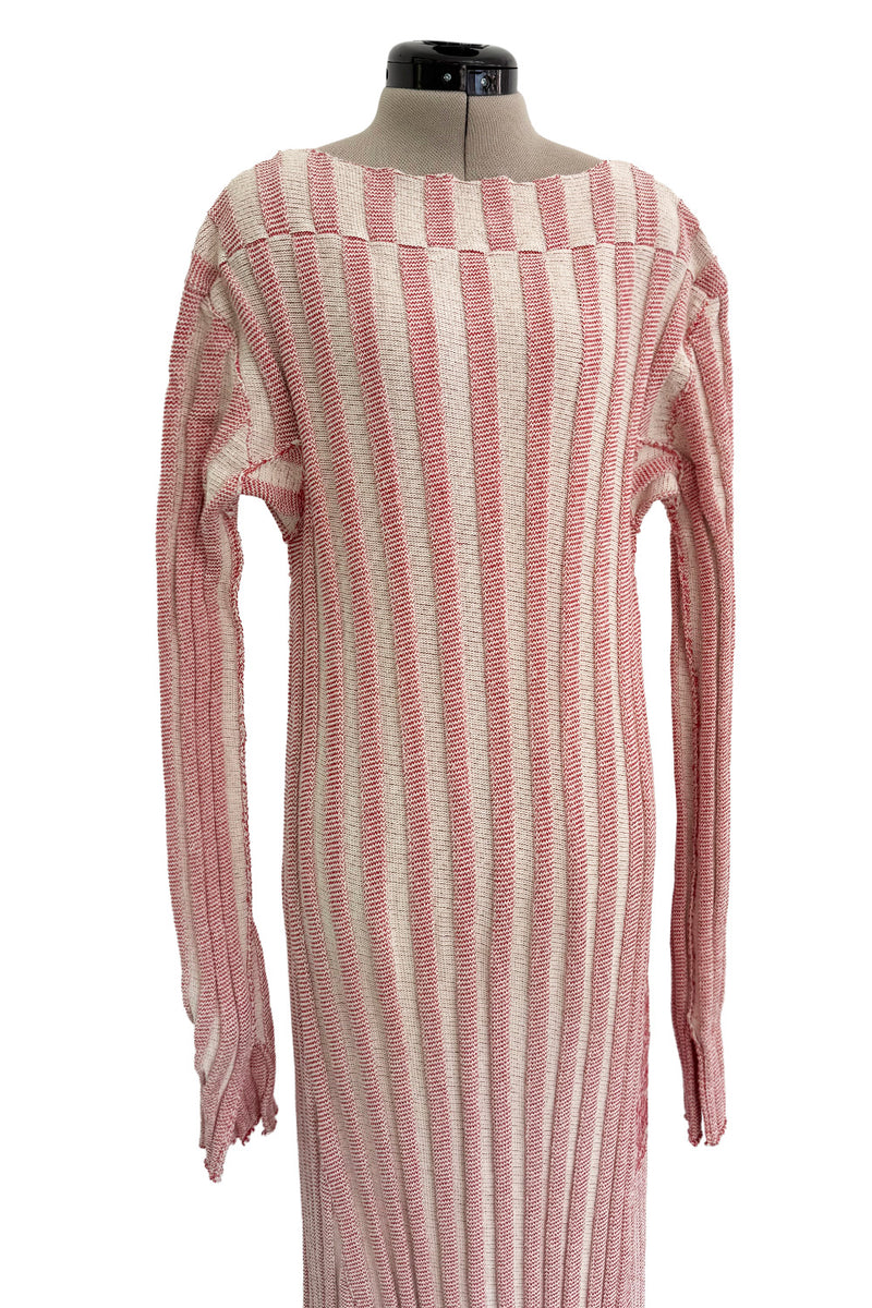 Iconic Spring 2017 Celine by  Pheobe Philo Pale Red-Pink & Ivory Knit Sweater Dress w Exaggerated Ribbing