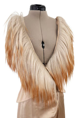 Exceptionally Rare Fall 2001 Thierry Mugler Runway Golden Taupe Silk Dress w Horsehair Collar