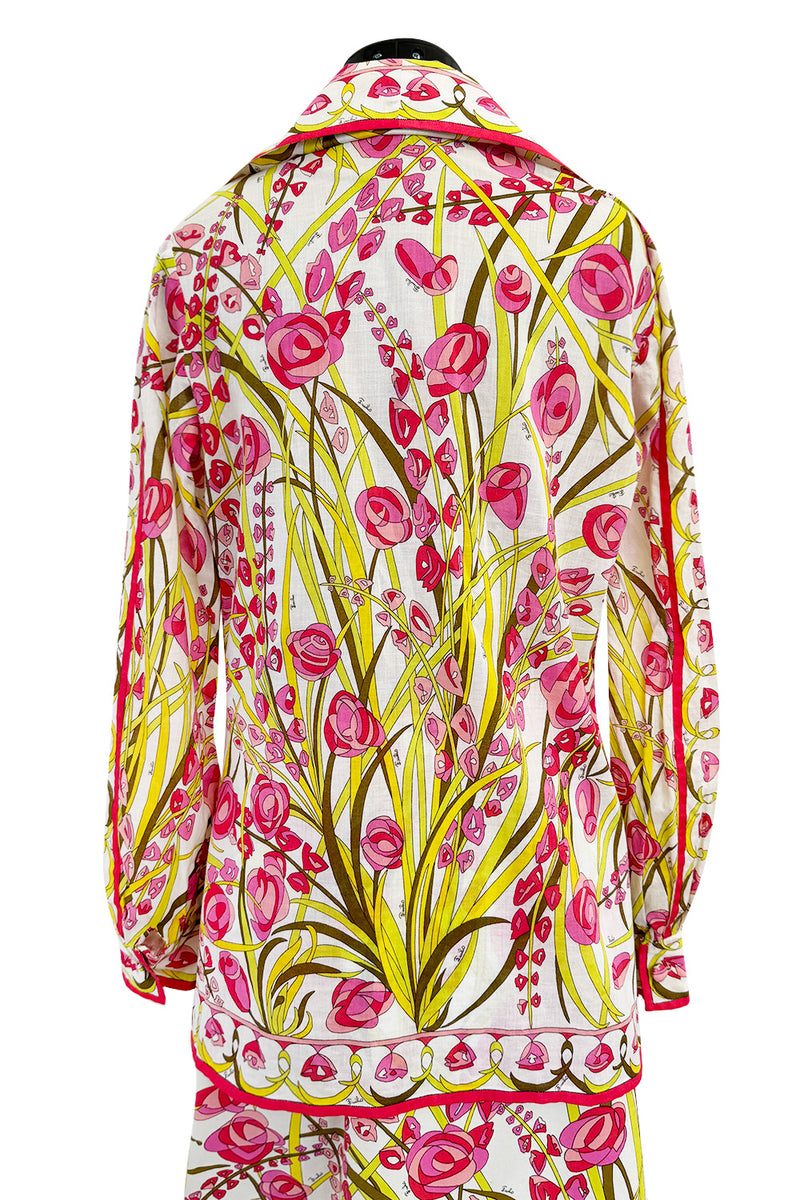 Wonderful 1960s Emilio Pucci Two Piece Cotton & Cotton Voile Pink & Yellow Skirt & Top Set