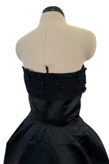Extraordinary Winter 1954 Cristobal Balenciaga Haute Couture Strapless Black Silk Dress w Lace Bodice