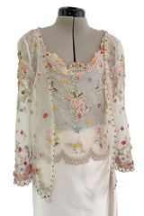 Prettiest Spring 2000 Original Valentino Runway Look 84 Embroidered Camisole, Jacket & Silk Skirt Set