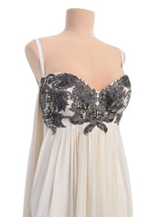 2022 Alexander McQueen by Sarah Burton Silk Chiffon Dress w Silver Bead Detailed Bodice