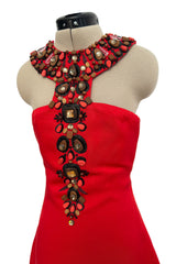 Spring 2008 Oscar de la Renta Red Version of Runway Look 64 Silk Dress w Embelished Collar