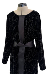 Exquisite Fall 2019 Giorgio Armani Runway Look 80 Velvet &Silk Ribbon Jumpsuit w Black Jet Beads