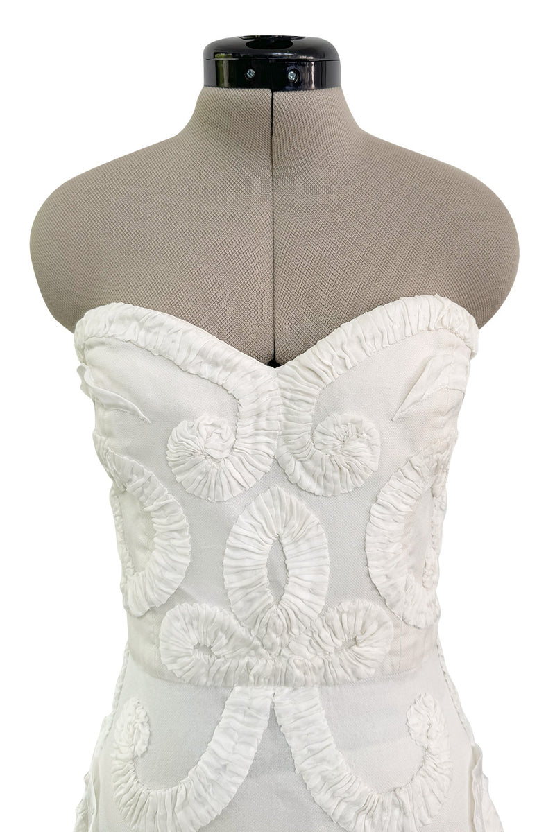 Dreamy Fall 2007 Oscar de la Renta Silk Organza Strapless Wedding Dress w Silk Ribbon Embellishment Detailing