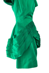 Unusual 1950s Symphony Fashions Brilliant Green Hourglass Dress w Unusual Pleated Skirt