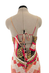 Spring 2004 Roberto Cavalli Long Version of Runway Look 23 Feather Light Silk Coral & Gold Print Dress