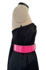 Fabulous 2008 Alexander McQueen Strapless Black Silk Dress w Vibrant Pink Patent Leather Belt